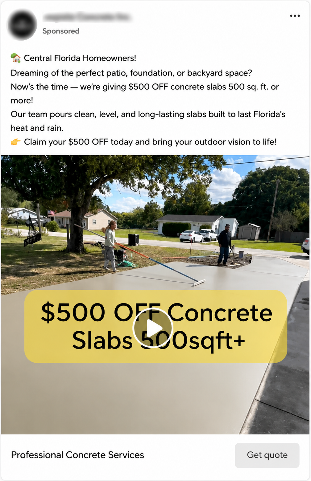 Real Facebook ad leading with a low starting price and local positioning
