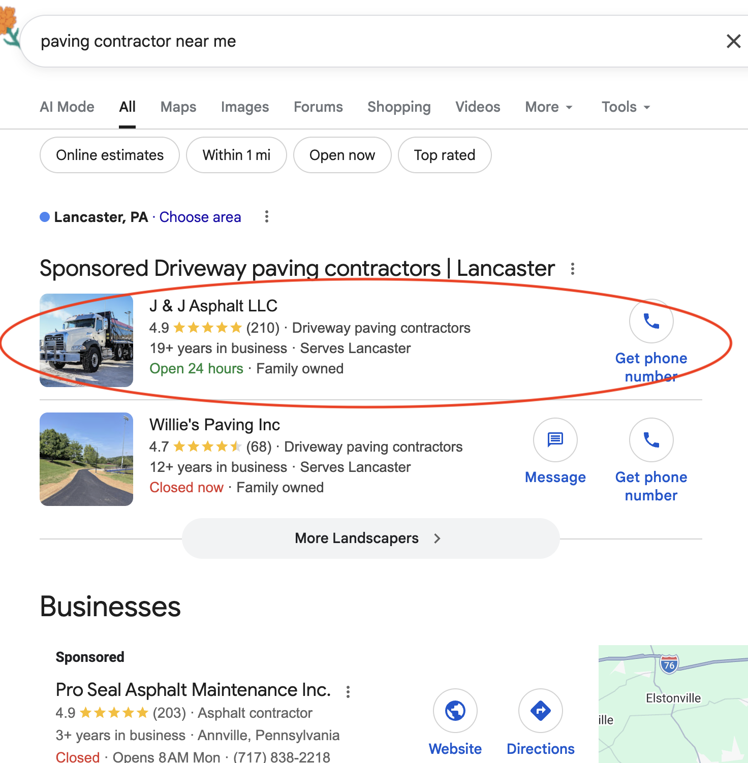 Local Services Ads dashboard showing leads, calls, and cost per lead